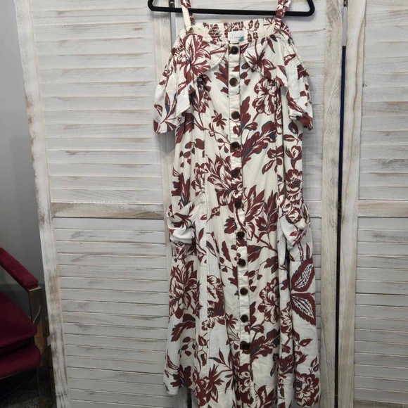 Anthropologie Oahu Floral Linen A-line Dress with Removable Straps Size 18W - Picture 2 of 7